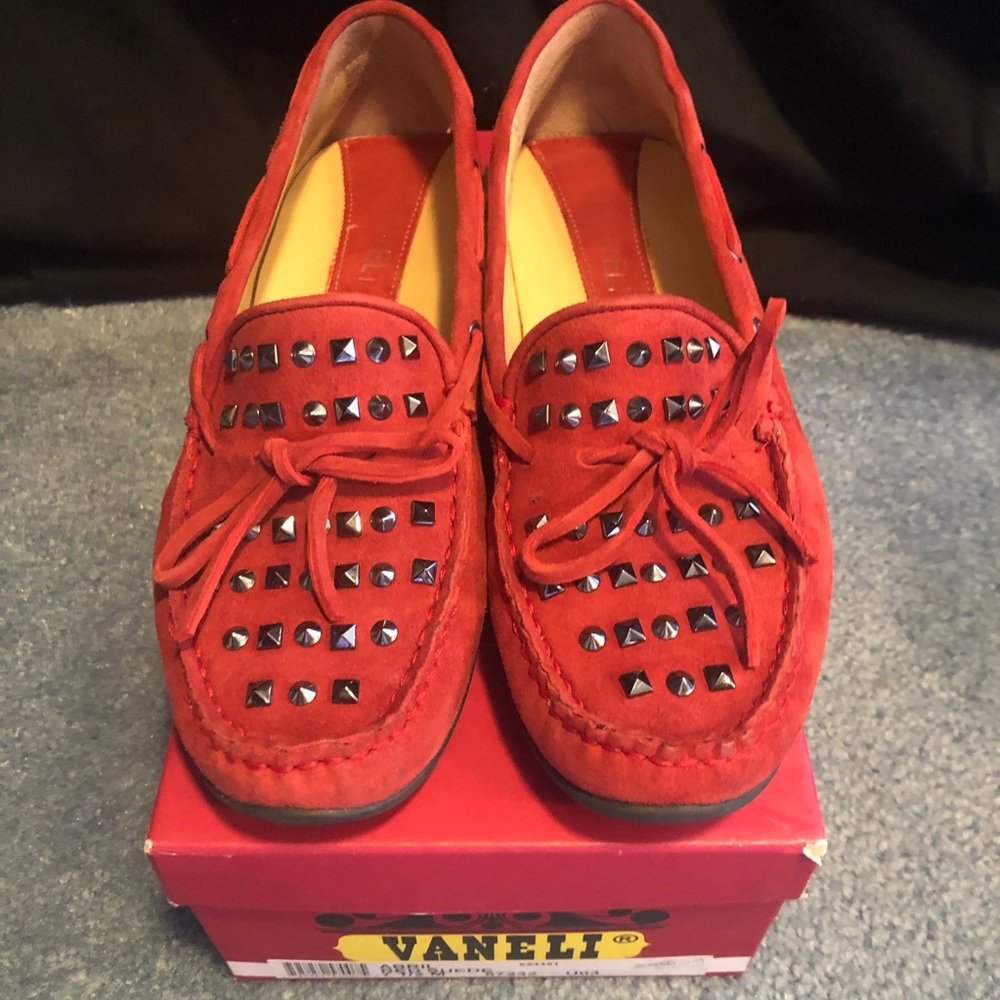 Studded Red Loafers